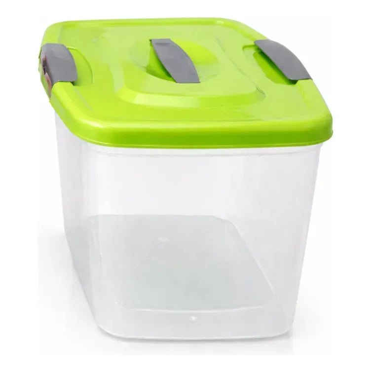 X10 Caja Plastica Organizadora 6ltrs Transparente Tapa Color Tapa Verde Lima Manija Gris Caja Transparente