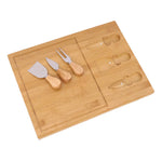 Tabla Para Picar Queso De Madera Bambú + 3 Utensilios Liso Beige