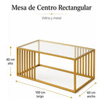 Mesa De Centro Rectangular Con Cubierta De Vidrio Decoracion Dorado