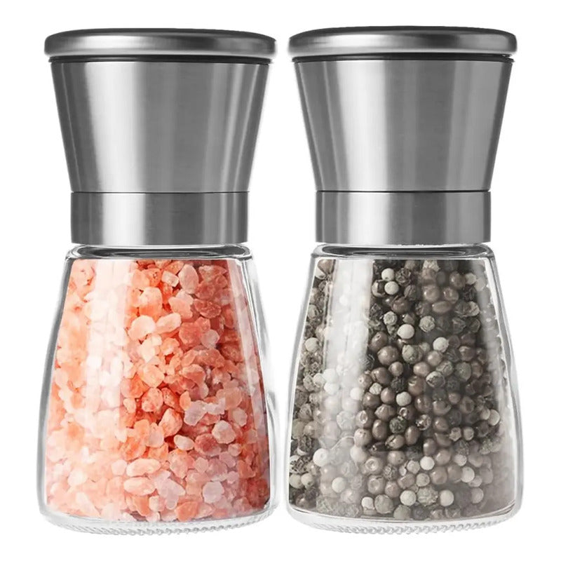 Pack 4 Saleros Molinillos Acero Inox Sal, Pimienta, Especias Plateado