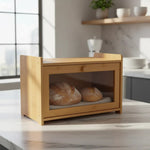 Caja Para Guardar Pan Panera De Bambu Con Tapa Transparente Madera Caja Pan