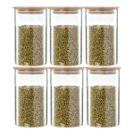 Pack 6 Frascos 700ml Para Condimentos Especias Tapa Bambú Color Transparente