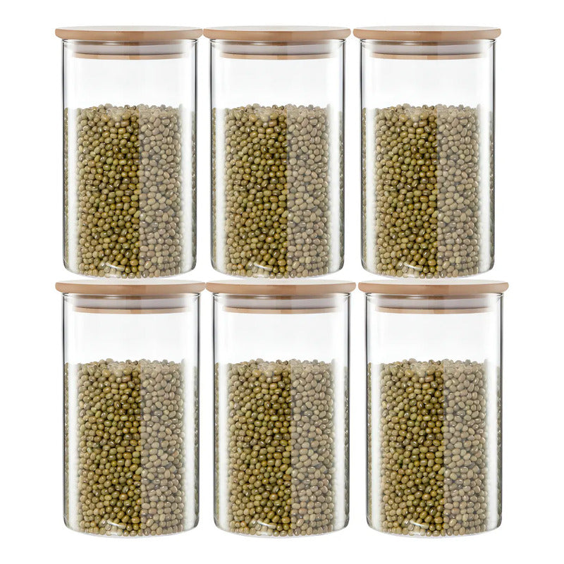 Pack 6 Frascos 700ml Para Condimentos Especias Tapa Bambú Color Transparente