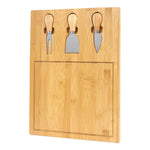 Tabla Para Picar Queso De Madera Bambú + 3 Utensilios Servir Liso Beige