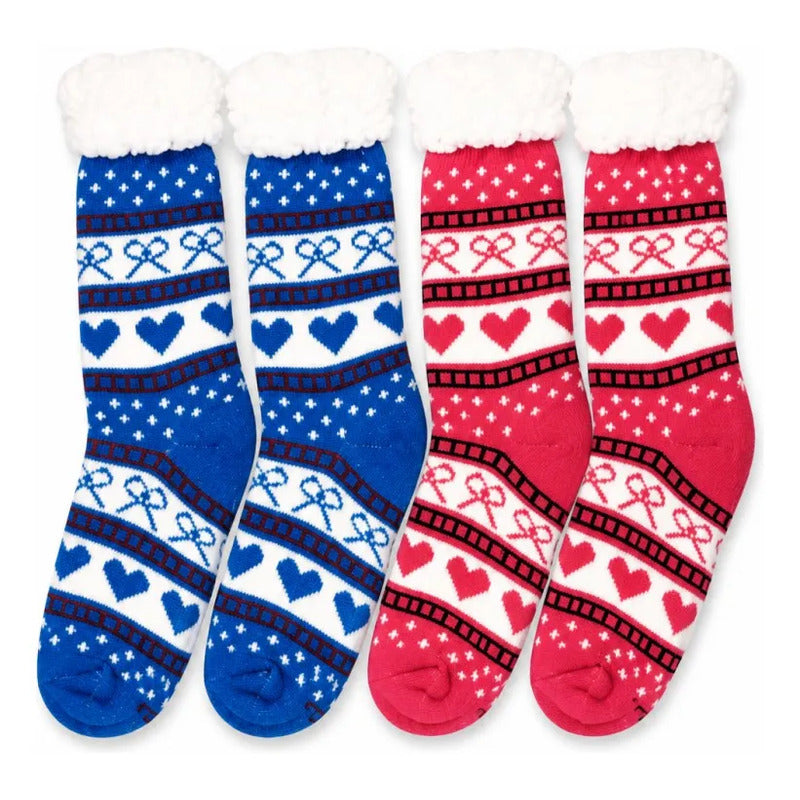 Pack 2 Par Calcetines Chiporro Mujer Térmicos Antideslizante Varios Lazos Y Corazones 37-41