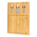Tabla Para Picar Queso De Madera Bambú + 3 Utensilios Liso Beige
