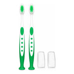 X2cepillo De Diente Higiene Dental Mango Ergonómico Con Tapa Verde