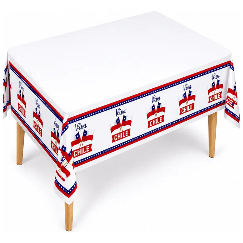 Mantel Rectangular Plástico Decoración Fiestas Patrias Chile Blanco Fechas Patrias Chile