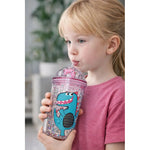 X2 Vaso Infantil Dinosaurio Acrilico Con Bombilla Luz 450ml
