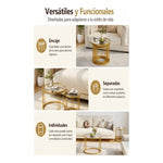 Mesa De Centro Redonda Juego 2 Mesita Centro Cubierta Vidrio Dorado