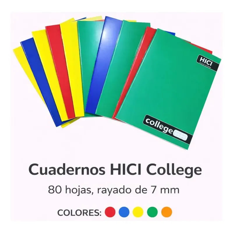 Pack X10 Cuadernos Collage 7mm 80 Hojas Hici Multicolor Variados
