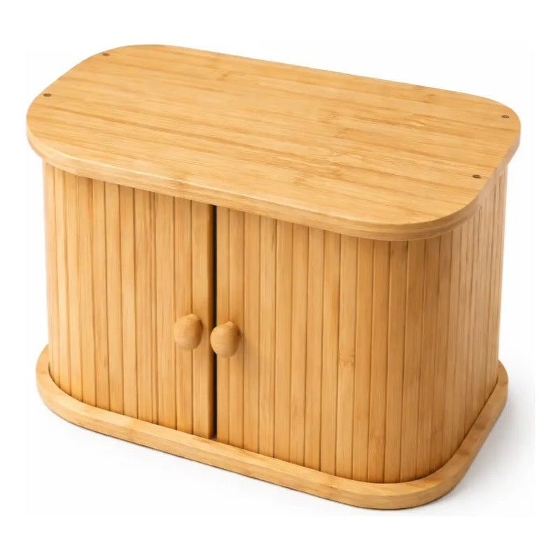 Panera De Bambu Natural Con Tapa Corredera Plegable Multiuso Madera Bambú Natural