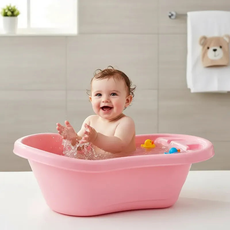 Bañera Bebe Niños Plástico Tina Bebe Ergonómica 72cm Liviana Rosa Lisa