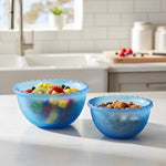 X2 Recipiente Ensalada Bowl Redondo Plastico Multiuso 1.5lts Azul