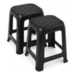 Piso De Plastico X2 Taburete Cuadrado Apilable Asiento 45cm Mate Textutizado Negro