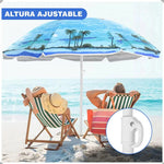 Quitasol Grande De Playa Con Protección Uv, Plegable Y De 1.5 M Azul/palmeras Palmeras