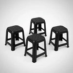 Piso De Plastico X4 Taburete Cuadrado Apilable Asiento 45cm Mate Texturizado Negro