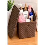 X3caja Organizadora Canasto Plastico Rattan Con Tapa 23x31cm