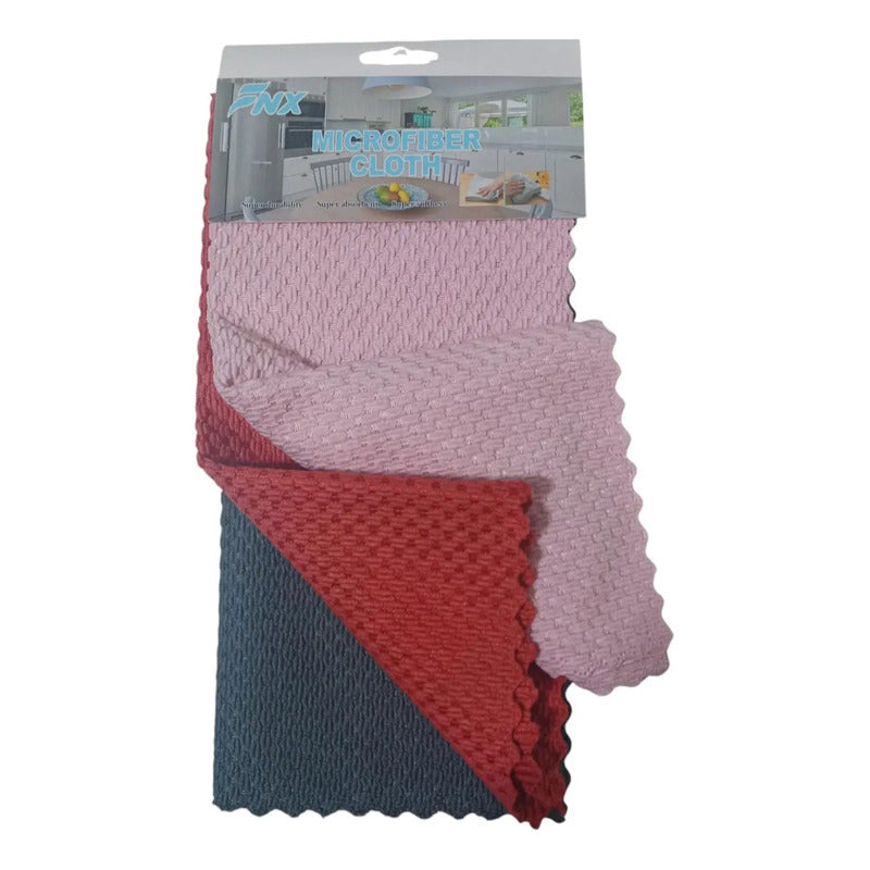 Set De 3 Paños De Microfibra 29x29 Seca Vajillas Limpieza Varios