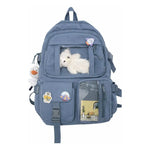 Mochila Escolar Kawaii Estilo Coreano Juvenil Viaje Colegio Azul Acero Liso