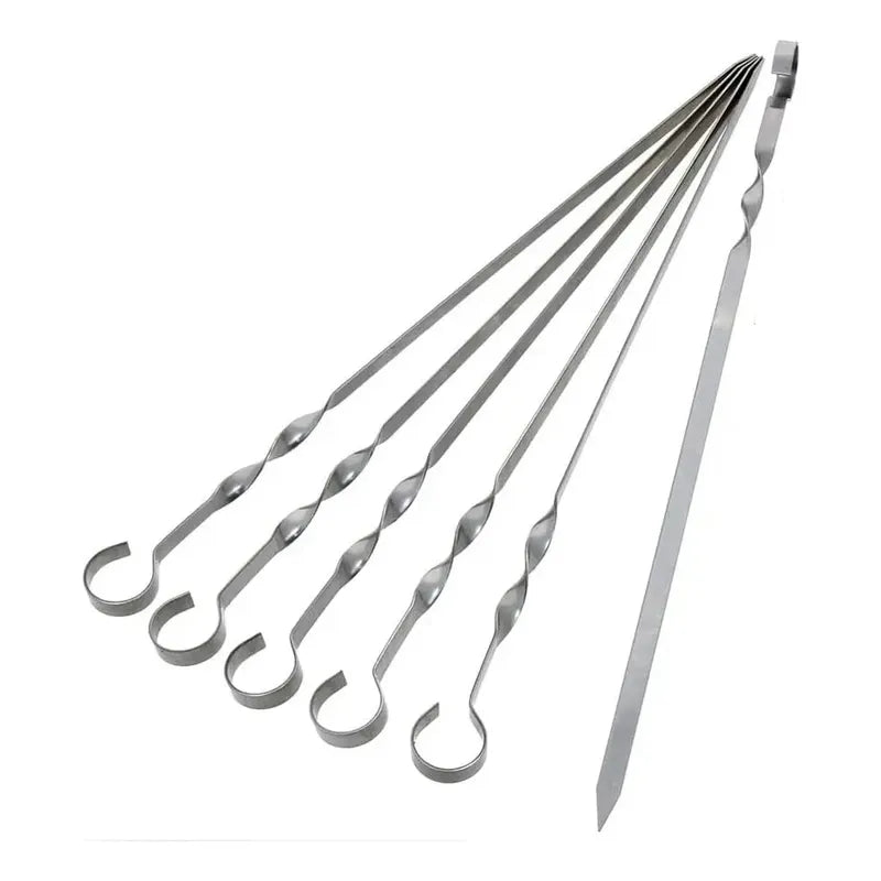 6 Brochetas Pinchos Anticucho Acero Barbacoa Parrilla Asado