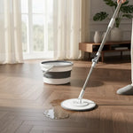 Mopa Trapeador Giratorio Redondo Con Mango Plegable Y Balde