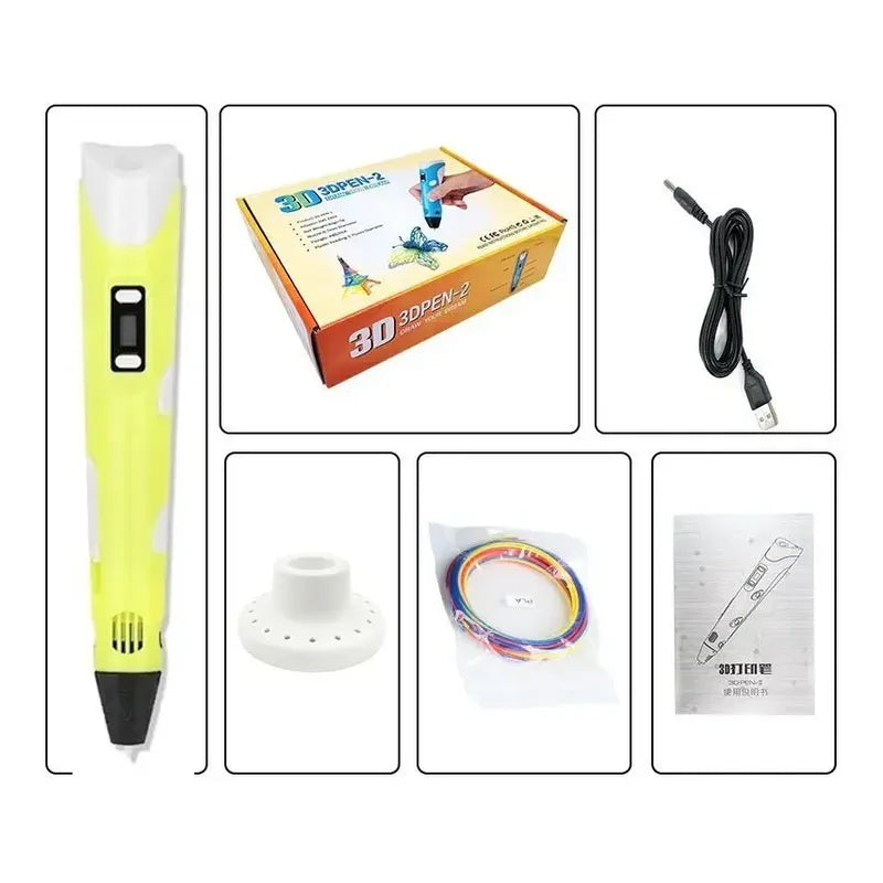 Bolígrafo Lapiz Impresora 3d Con Pantalla + Insumos Color Amarillo