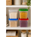 Pack4 Taper Hermetico Contenedor Plastico Con Tapa 1.8lts 4 Tapas Colores Surtidos