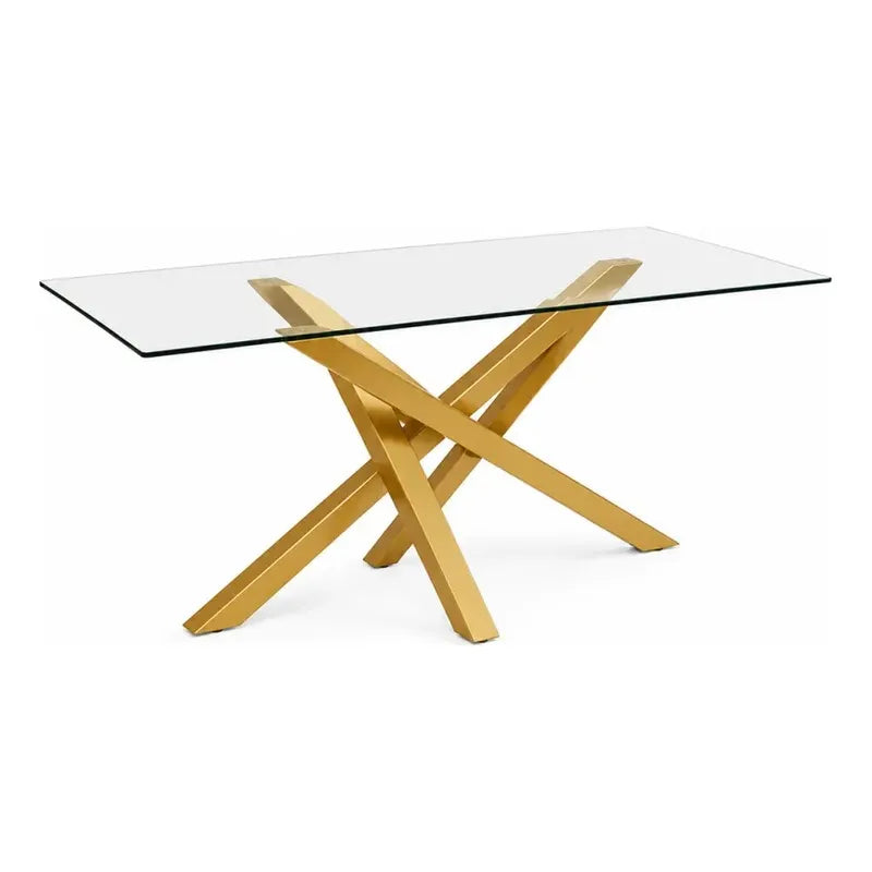 Mesa Comerdor Paris Rectangular Cubierta Vidrio 6 Personas Vidrio Dorado