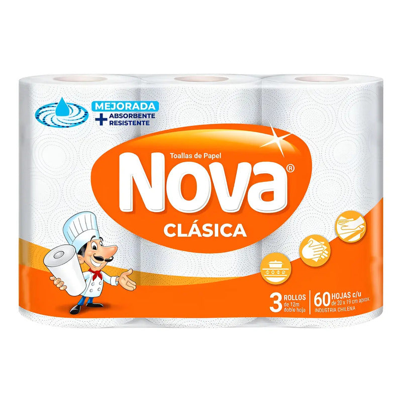 X6 Rollos De Toalla De Papel Nova Clásica 12 Mt Adsorbente