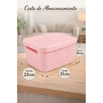 X3caja Organizadora Canasto Plastico Rattan Con Tapa 23x31cm