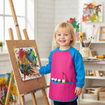 Mandil Bata Arte Infantil Mangas Largas Pintura Impermeable Celeste/fucsia Liso