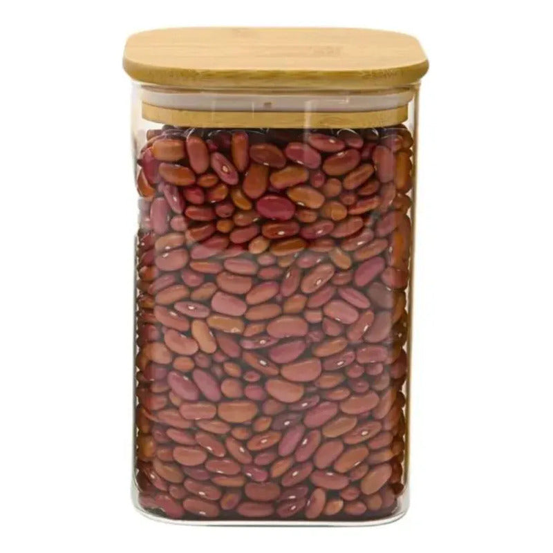 Frasco Hermetico Contenedor 700ml Tapa Bamboo Especies Color Transparente