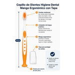 Cepillo De Dientes Higiene Dental Mango Ergonómico Con Tapa Naranja