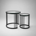 Mesa De Centro Redonda Juego 2 Mesita Centro Cubierta Vidrio Negro