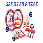 Set De Vajilla Desechable Para Celebrar Tus Fiestas Patrias Rojo, Blanco Y Azul Viva Chile / Bandera