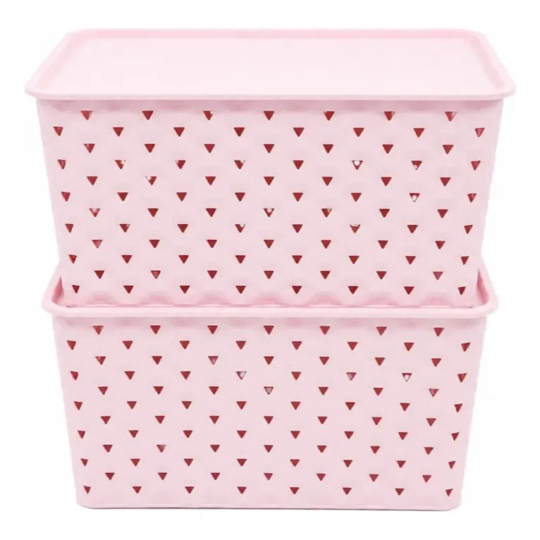 X2 Caja Plastica Organizadora Con Tapa Cesto Decobox 20 Ltrs Rosa Claro Cesto Decobox