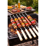 X6 Fierros Para Anticuchos Brochetas Asado Parrilla Acero Acero Inoxidable Mango Madera