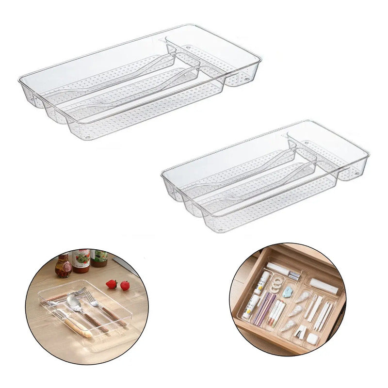 X2 Organizador Cubiertos Utensilios Servicios Cocina Cajones Transparente