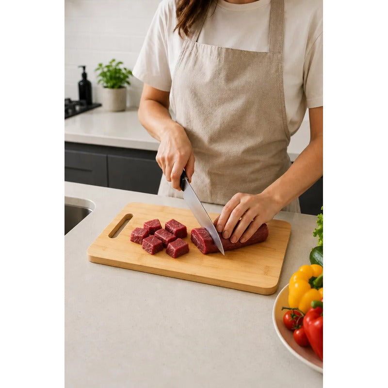Tablas De Cocina De Bambu Para Cortar O Servir Mango 32x22cm Agarradera Marron Clara