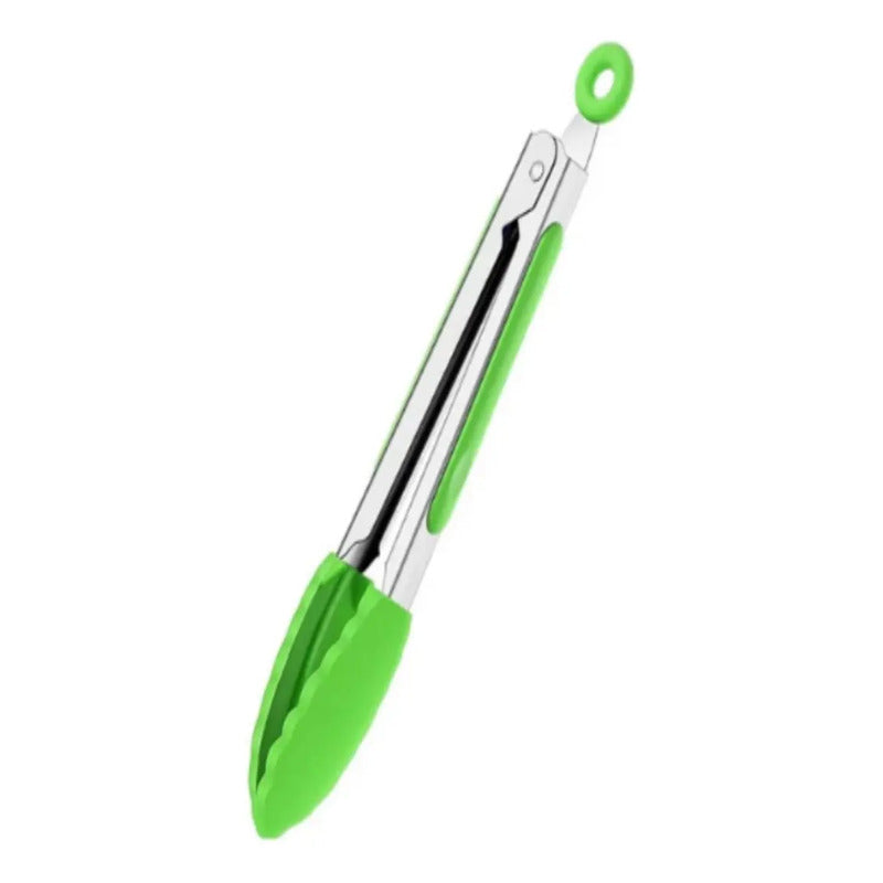 Pinza Punta Silicona Acero Inoxidable Multiuso Cocina 26cm Color Verde Lima