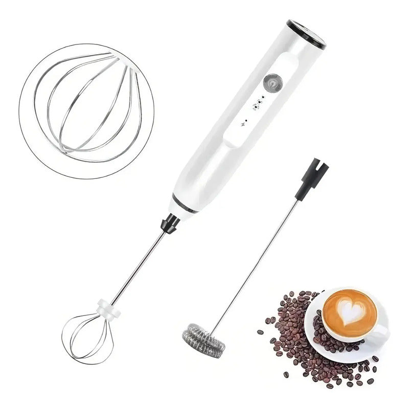 Batidor Espumador Eléctrico Inalámbrico Usb Belida Con 2 Batidores De Acero Blanco