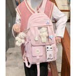 Mochila Escolar Kawaii Estilo Coreano Juvenil Viaje Colegio Rosa Liso