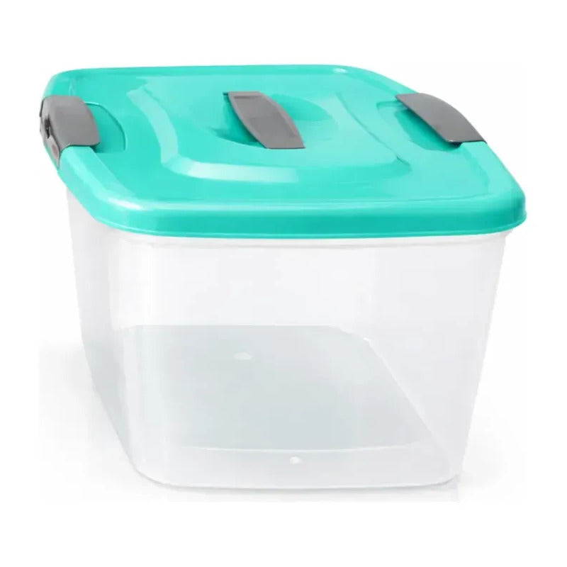 Caja Plastica Organizadora 6 Litros Transparente Tapa Wenco Color Verde Agua Rectangular