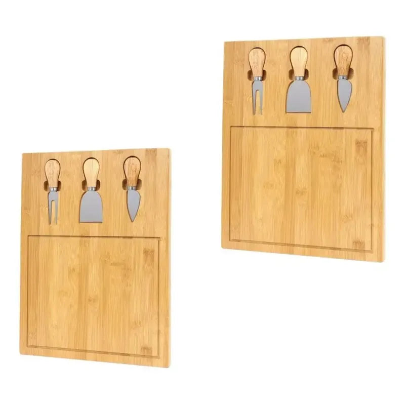 X2tabla Para Picar Queso De Madera Bambú + 3 Utensilios Lisa Beige