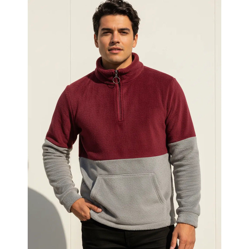 Poleron Unisex Chiporro Sherpa Termico Con Cierre Invierno M-l Vino-gris Lisa