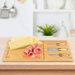 Tabla Para Picar Queso De Madera Bambú + 3 Utensilios Servir Liso Beige