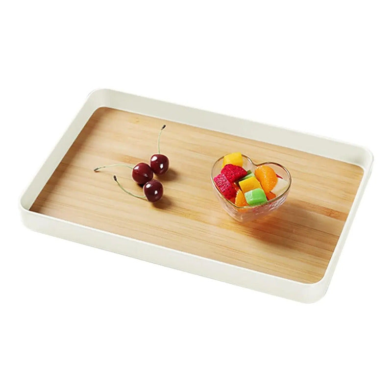 Bandeja De Servir De Melamina Con Grano De Madera 40x28 Cm Blanco