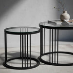 Mesa De Centro Redonda Juego 2 Mesita Centro Cubierta Vidrio Negro
