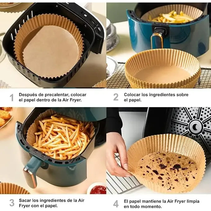 X50 Platos Papel Airfryer Antiadherente 20cm Desechables